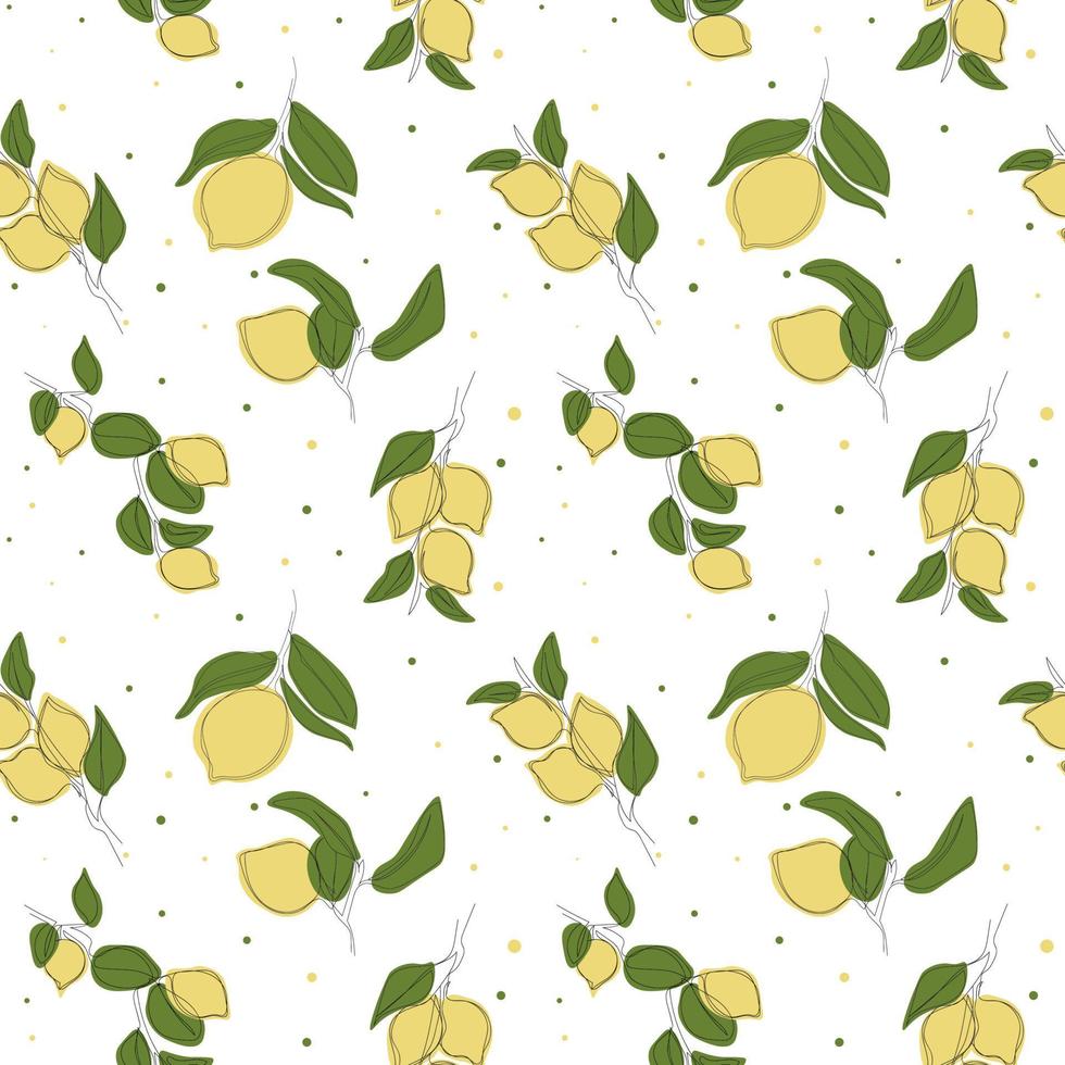 Seamless pattern with minimalistic lemon branches with fruits with round spots. vector