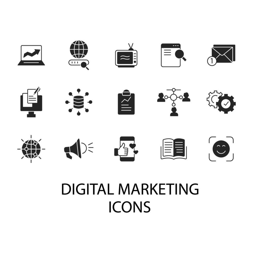 conjunto de iconos de marketing digital. elementos de vector de símbolo de paquete de marketing digital para web de infografía