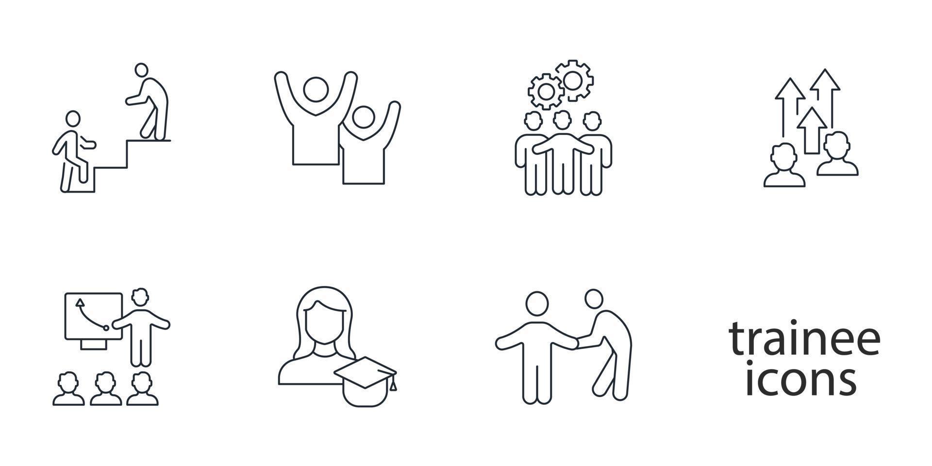Trainee program and apprenticeship icons set . Trainee program and apprenticeship pack symbol vector elements for infographic web