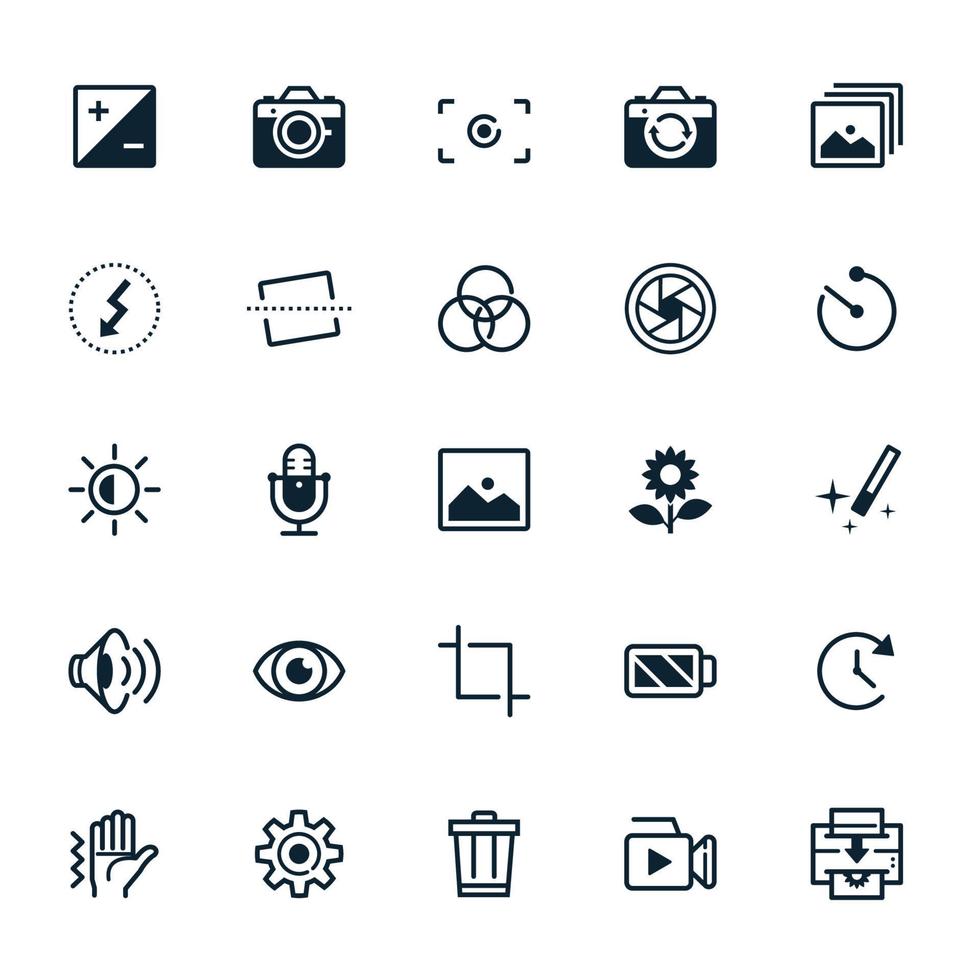 iconos de función de fotografía y cámara con fondo blanco vector