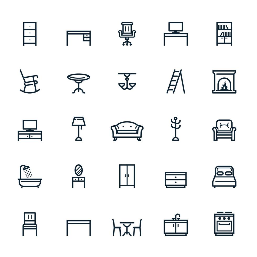 iconos de muebles con fondo blanco vector