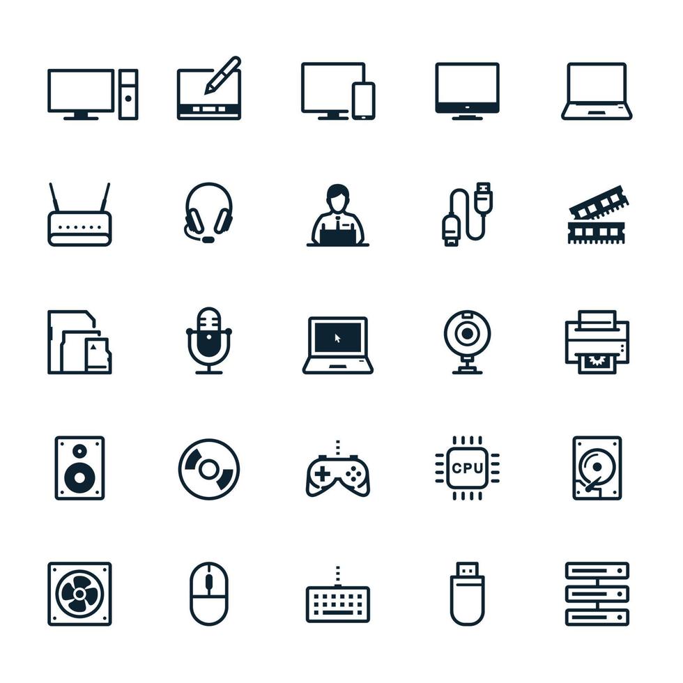 iconos de accesorios de computadora y computadora con fondo blanco vector