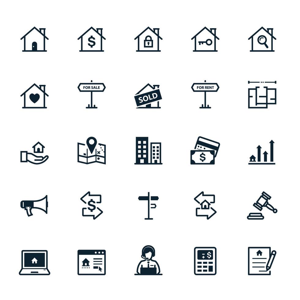 iconos inmobiliarios con fondo blanco vector