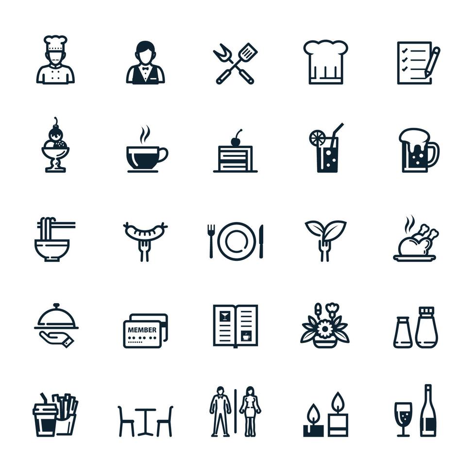 iconos de restaurante con fondo blanco vector