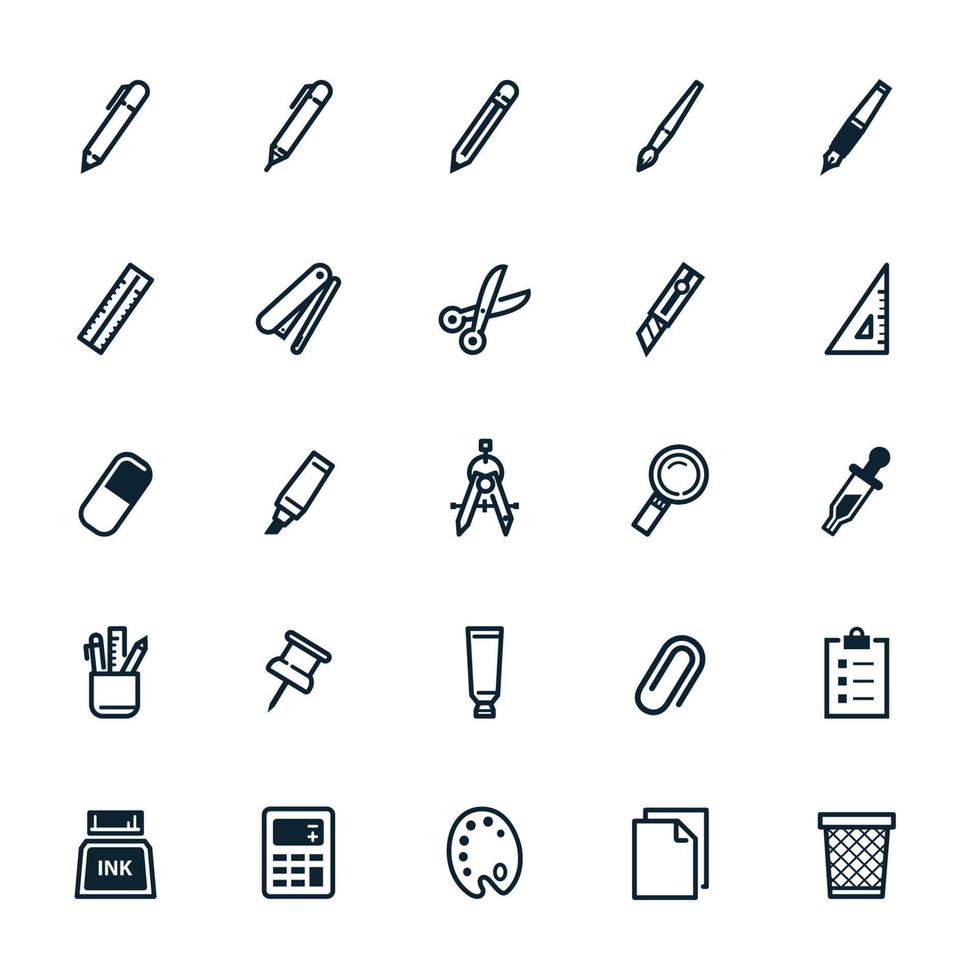 Stationery Painting tools icons with White Background vector