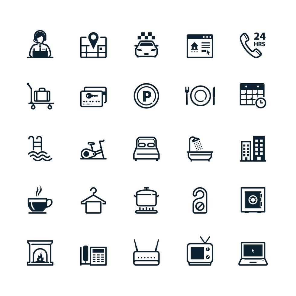 Hotel and Hotel Amenities Services icons with White Background vector