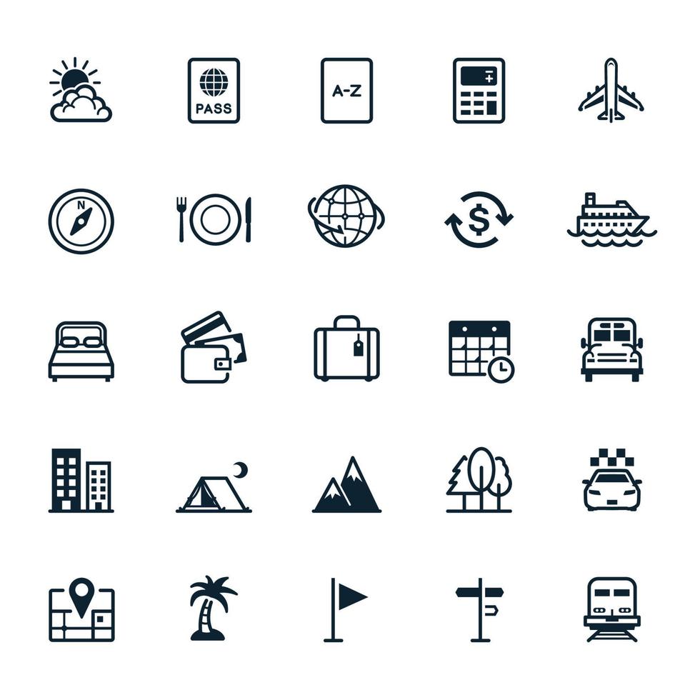 iconos de viajes y vacaciones con fondo blanco vector