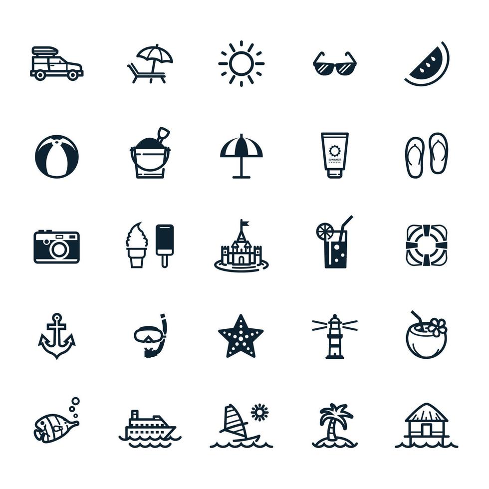Summer Icons and Beach Icons with White Background vector