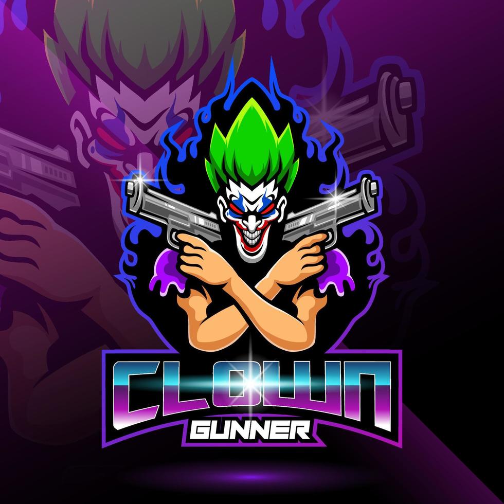Clown gunner esport mascot vector