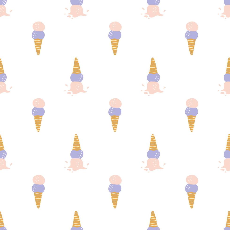 Seamless pattern with hand drawn bright ice cream. Summer design for fabric, kids cloth, wrapping paper vector