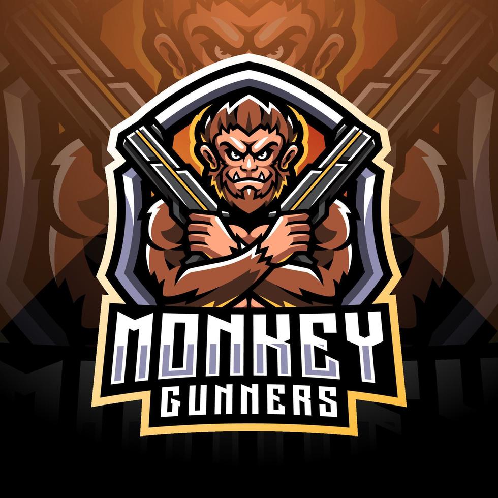 Monkey gunner esport mascot logo design vector