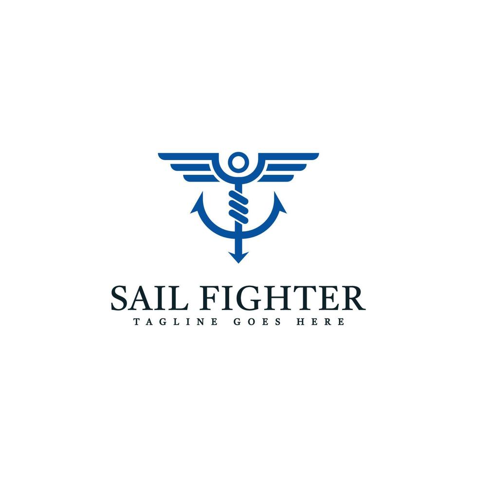 Anchor Logo With Outstretched Wings. Ocean and Air Officer Logo. Sail Fighter Logo Template. vector