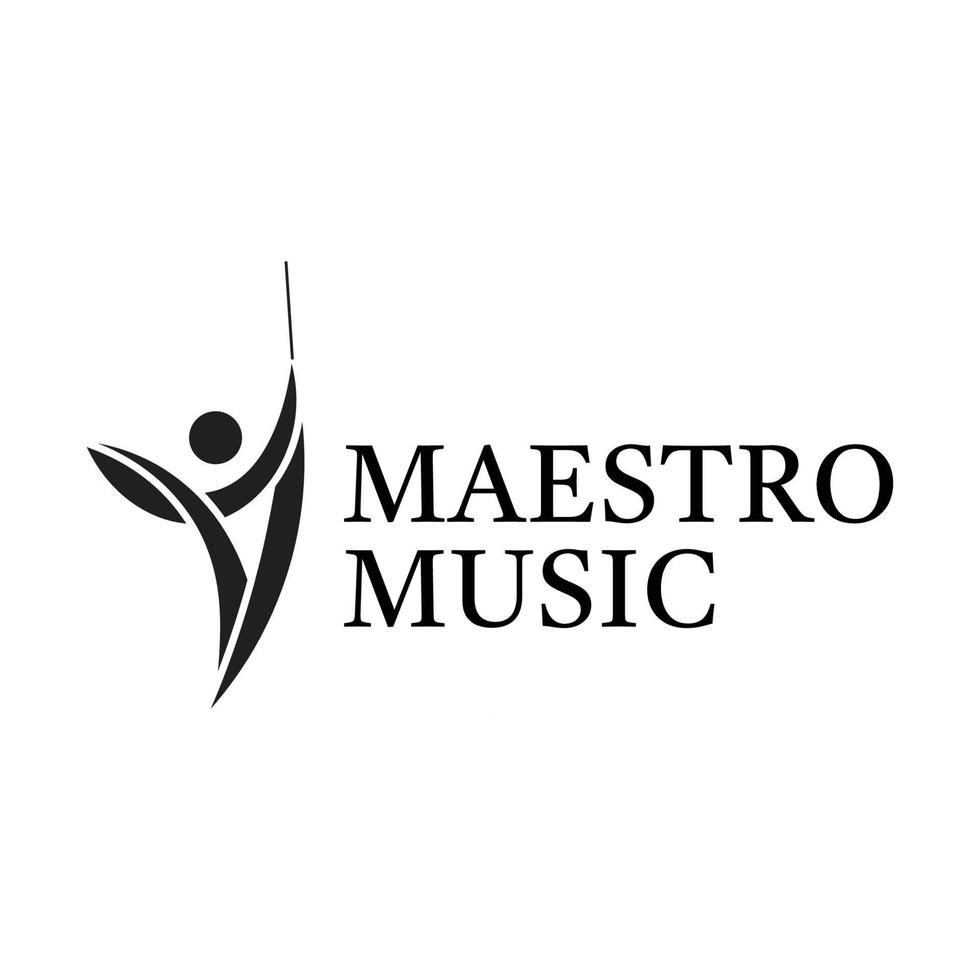 logotipo de vector de música de orquesta maestro con ilustración de conductor.