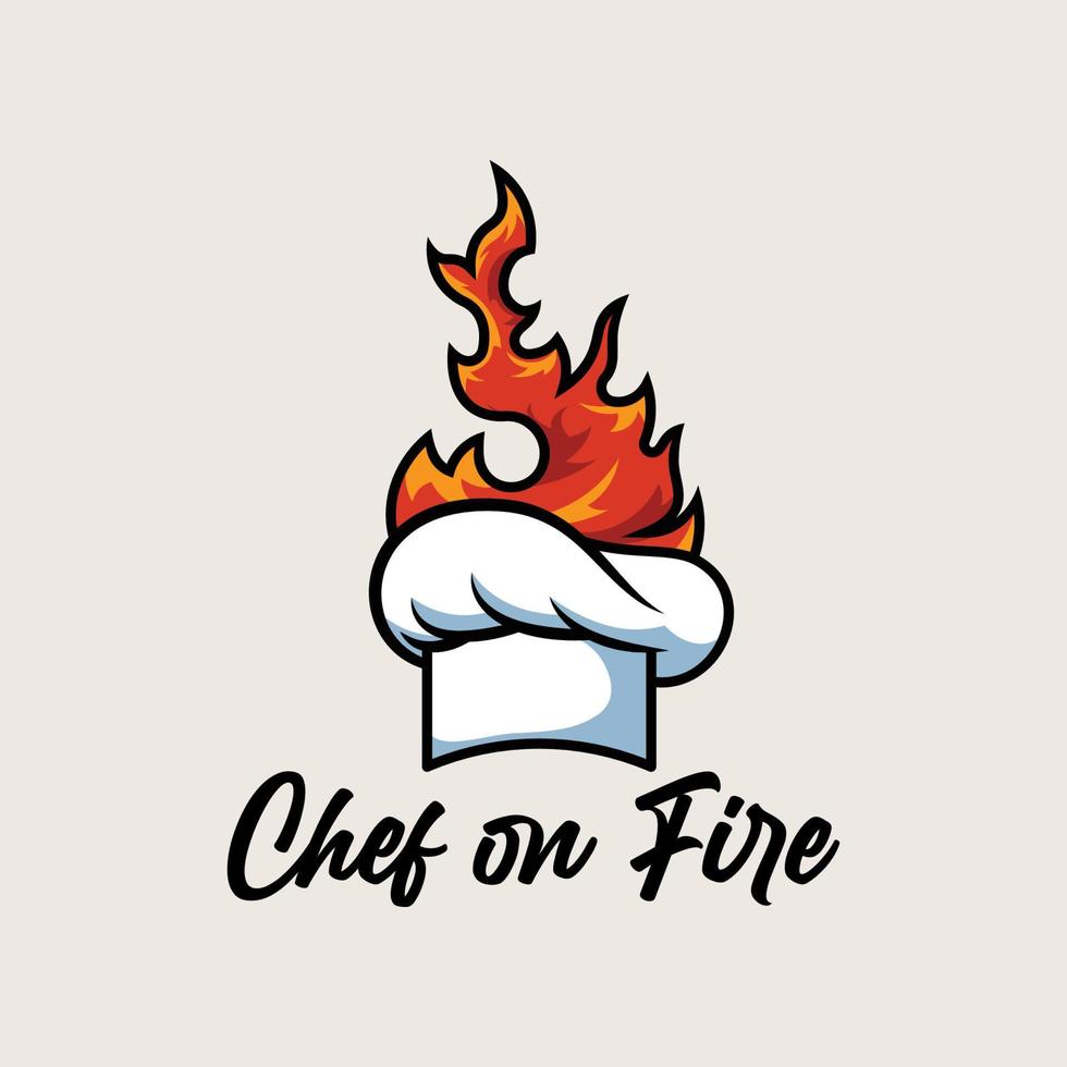 logotipo de sombrero de chef en llamas adecuado para el nombre de la empresa vector