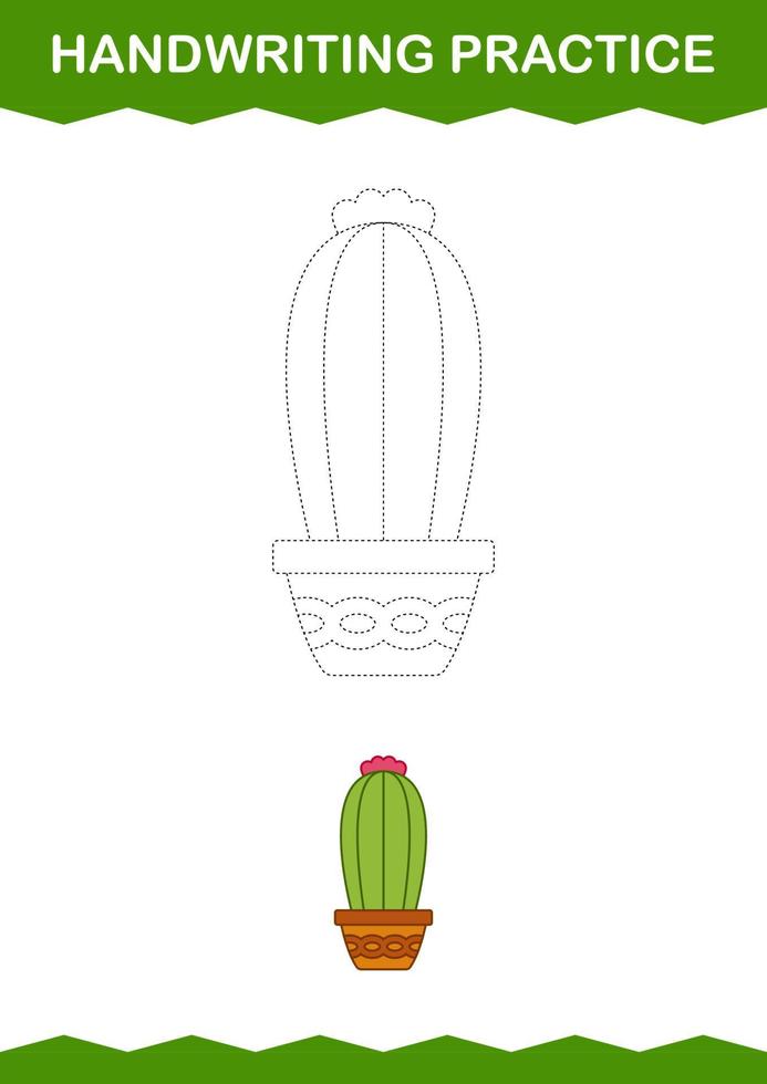 práctica de escritura a mano con cactus. hoja de trabajo para niños vector