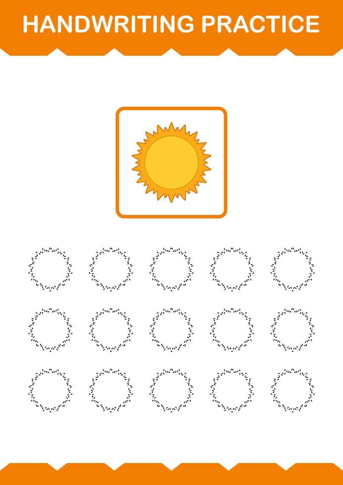 Handwriting practice with Sun. Worksheet for kids vector