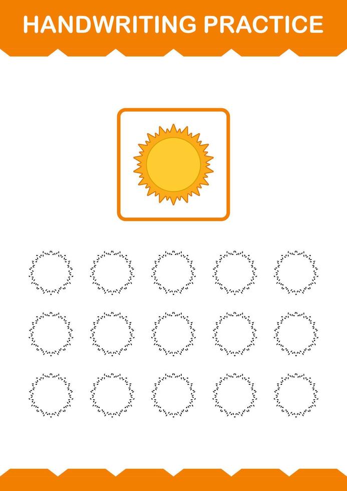 Handwriting practice with Sun. Worksheet for kids vector