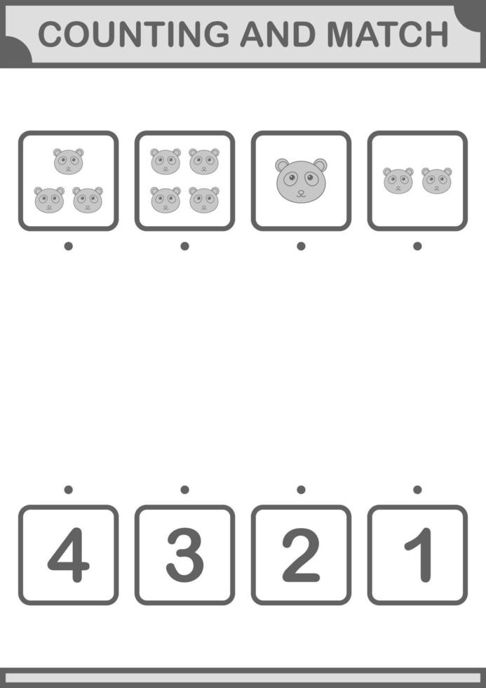 Counting and match Panda face. Worksheet for kids vector