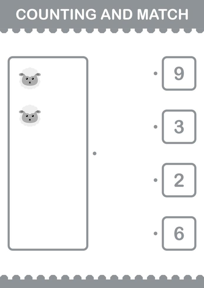 Counting and match Sheep face. Worksheet for kids vector