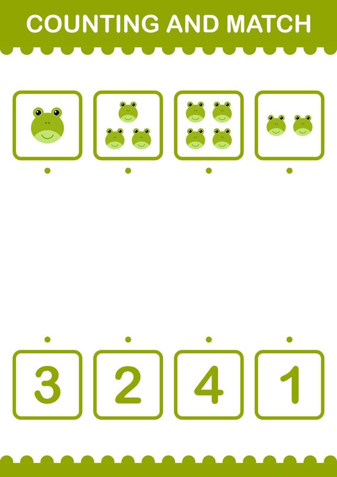 Counting and match Frog face. Worksheet for kids vector