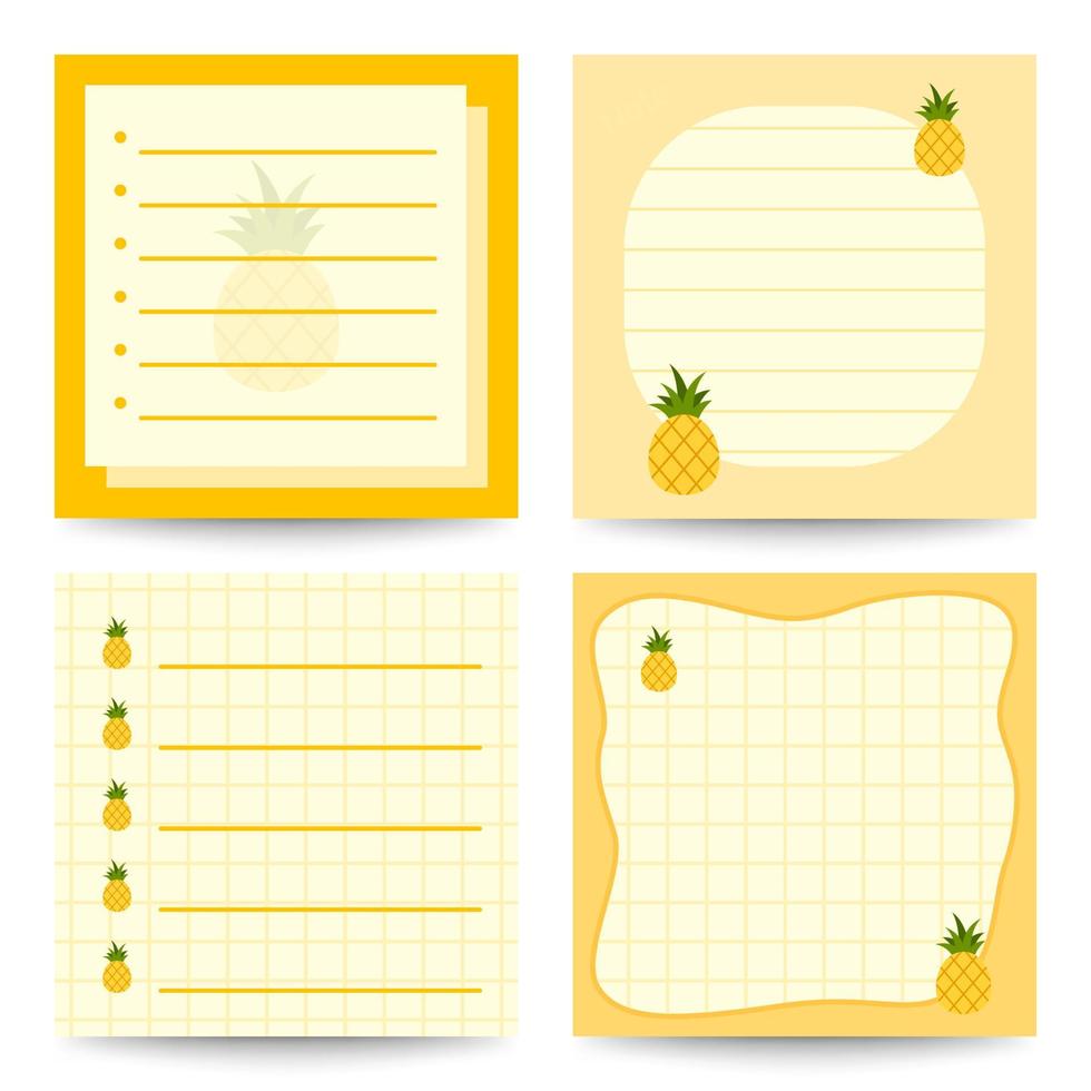 juego de libretas cuadradas con piña vector