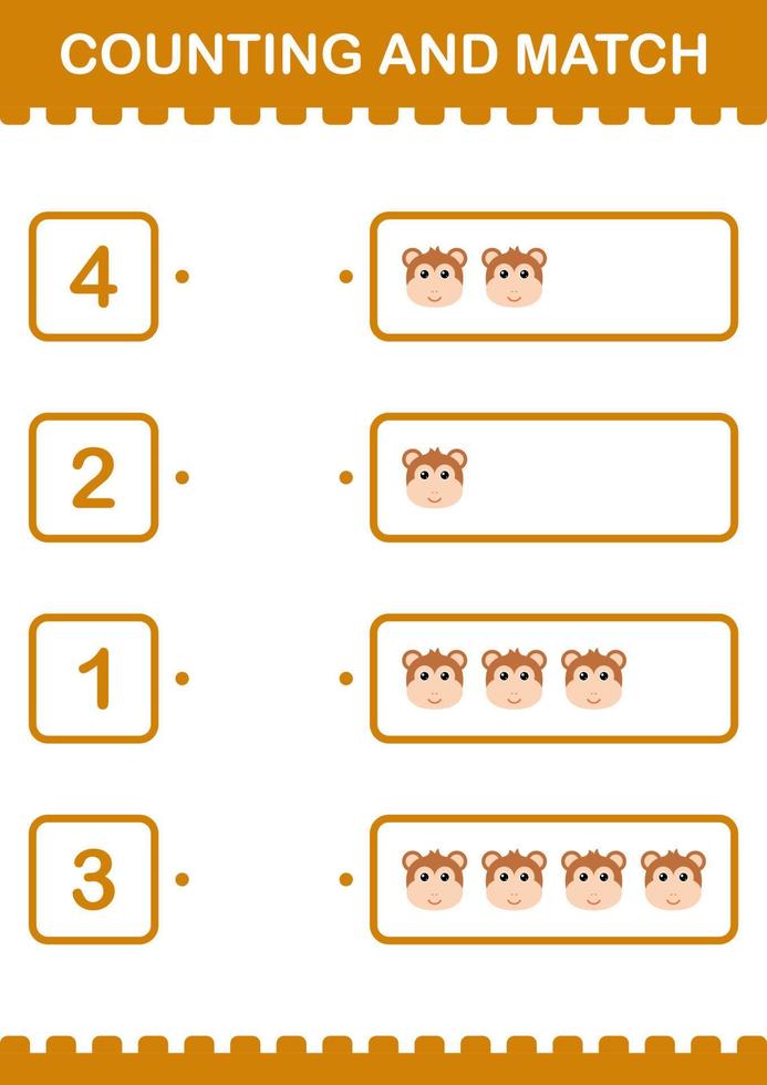 Counting and match Monkey face. Worksheet for kids vector