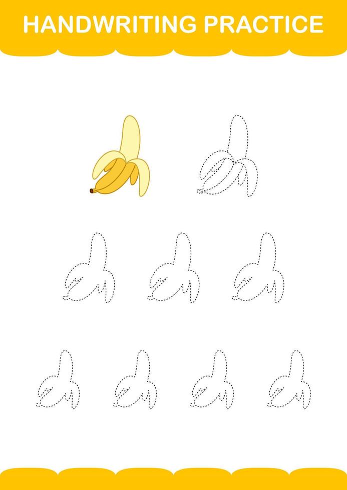 Handwriting practice with Banana. Worksheet for kids vector