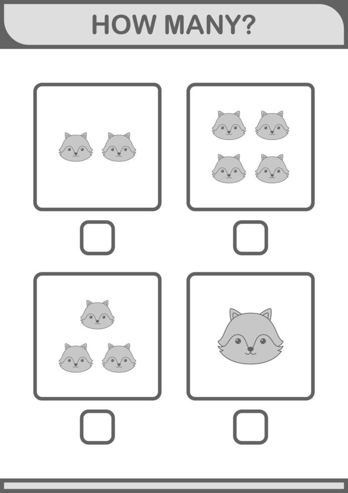 How Many Fox face. Worksheet for kids vector