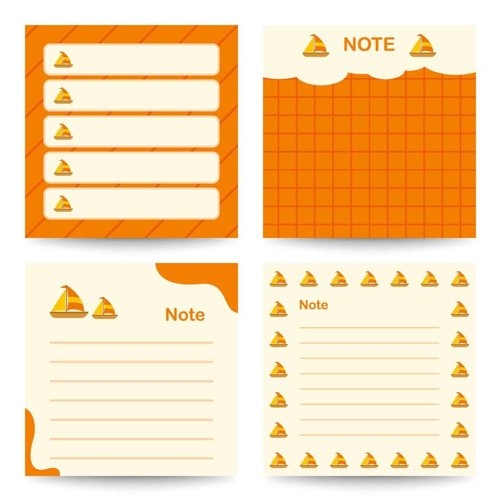 Set of square notepads with Sailboat vector