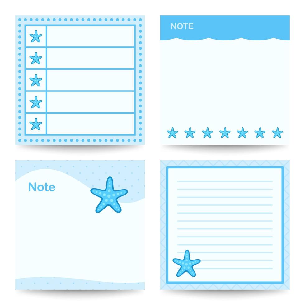 Set of square notepads with Starfish vector