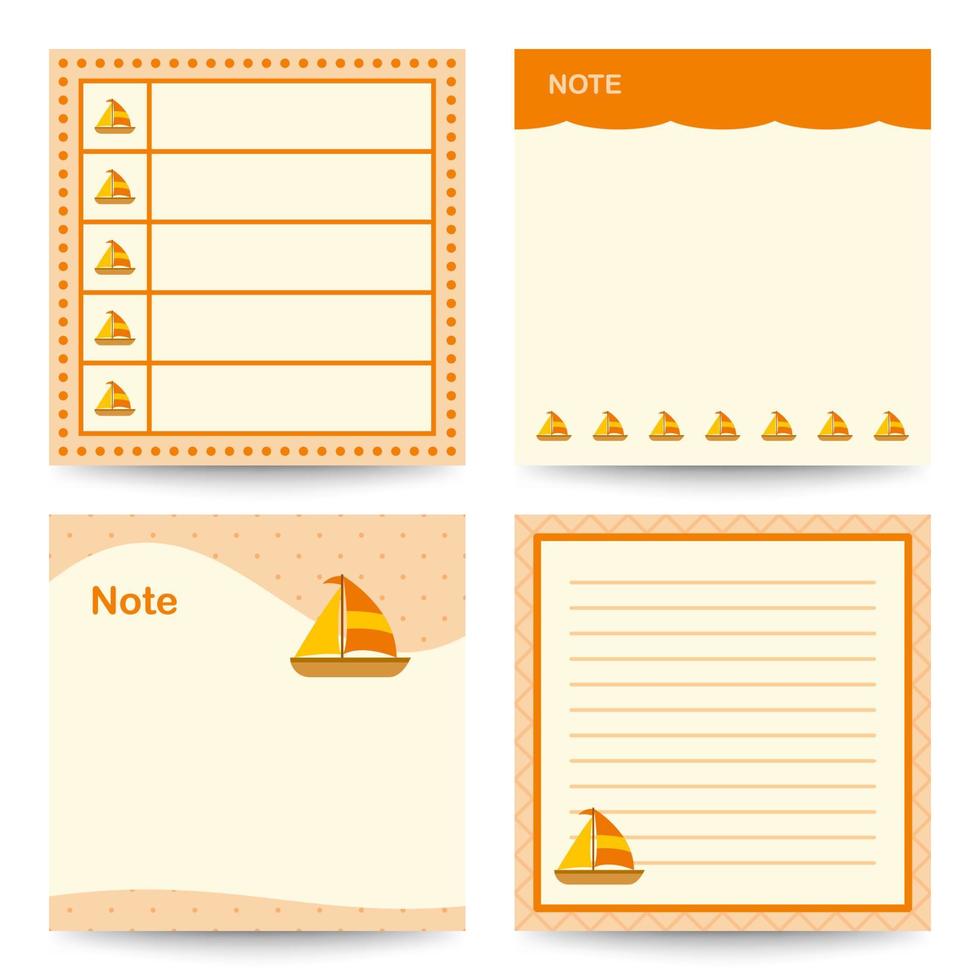 Set of square notepads with Sailboat vector