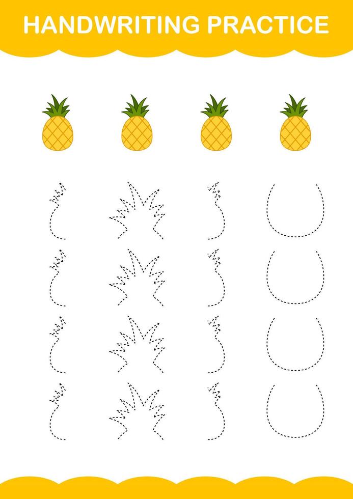 Handwriting practice with Pineapple. Worksheet for kids vector