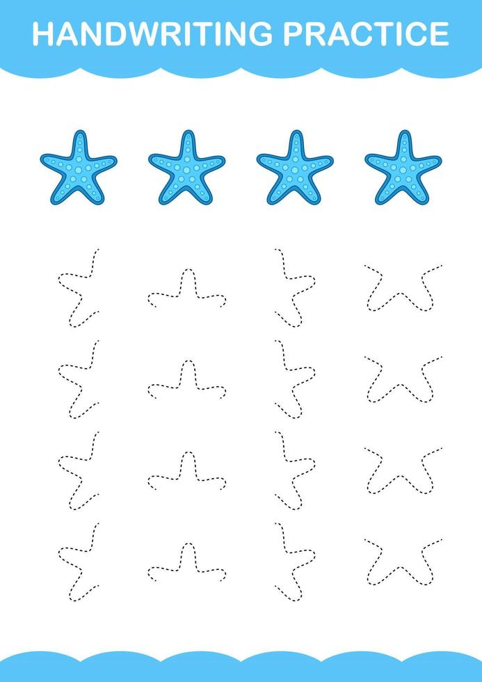 Handwriting practice with Starfish. Worksheet for kids vector