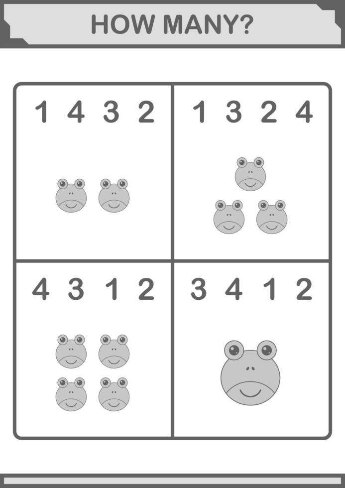 How Many Frog face. Worksheet for kids vector