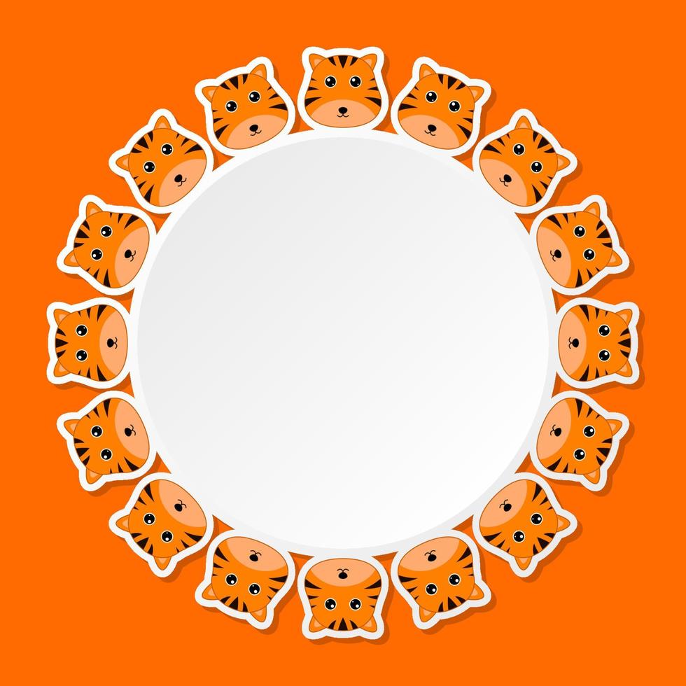 Tiger with round frame for banner, poster, and greeting card vector