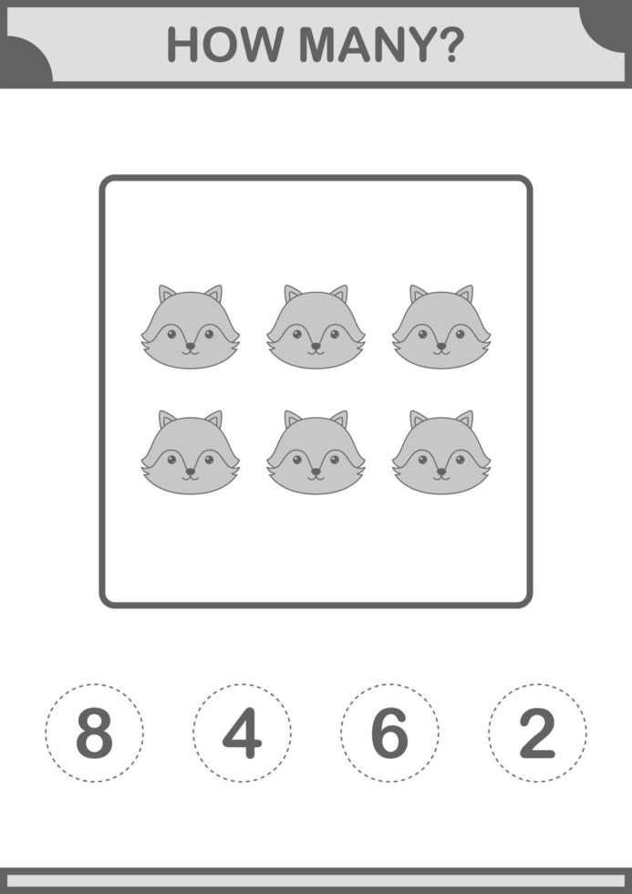 How Many Fox face. Worksheet for kids vector