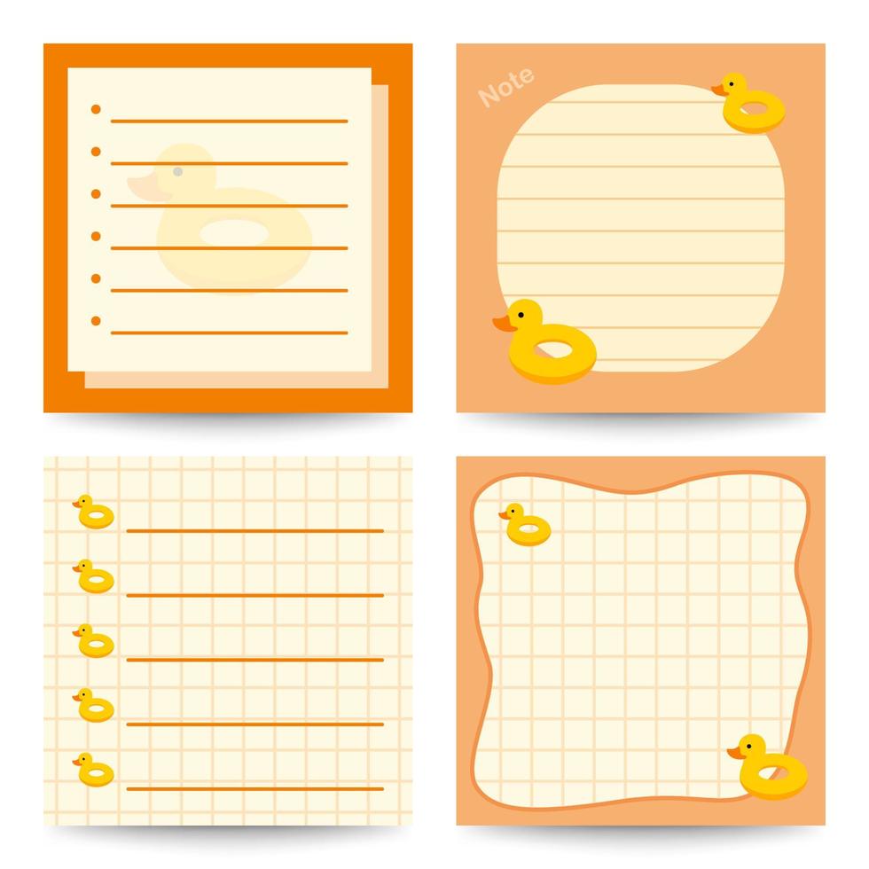 Set of square notepads with Inflatable Duck vector