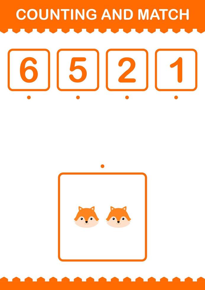 Counting and match Fox face. Worksheet for kids vector