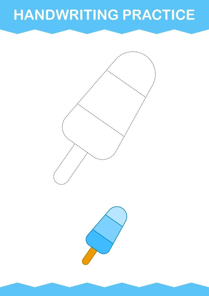 Handwriting practice with Ice Cream. Worksheet for kids vector