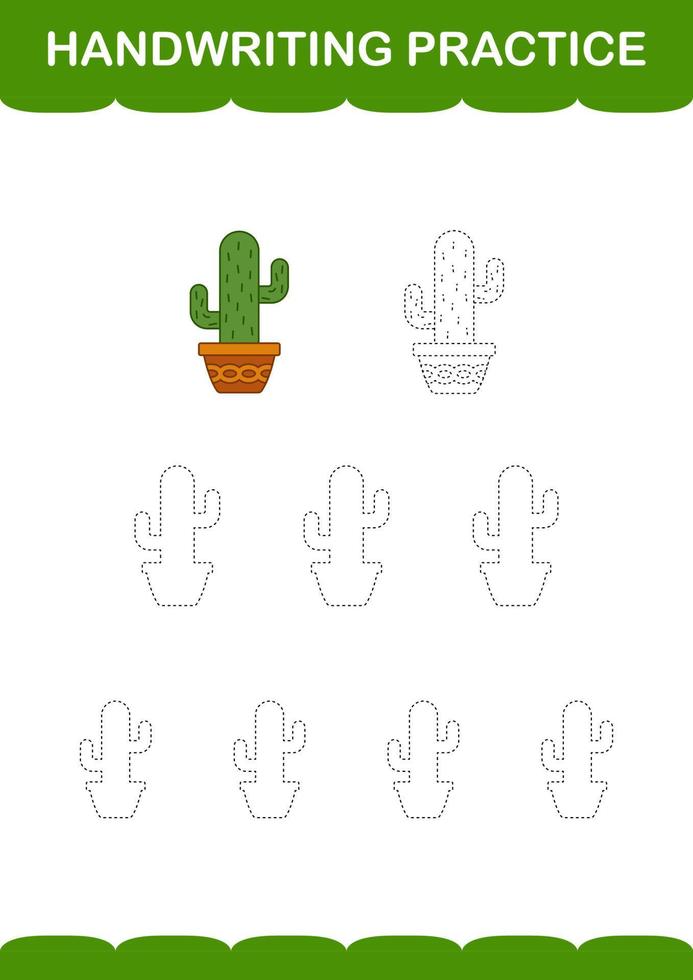 Handwriting practice with Cactus. Worksheet for kids vector