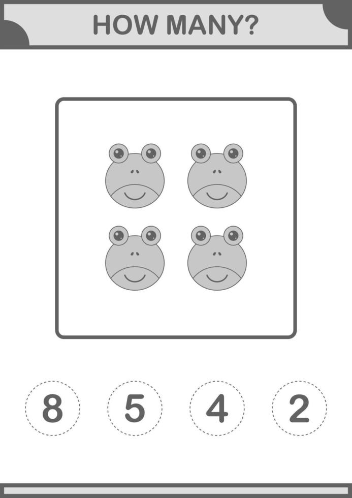 How Many Frog face. Worksheet for kids vector