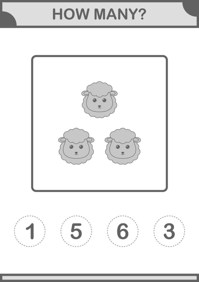 How Many Sheep face. Worksheet for kids vector