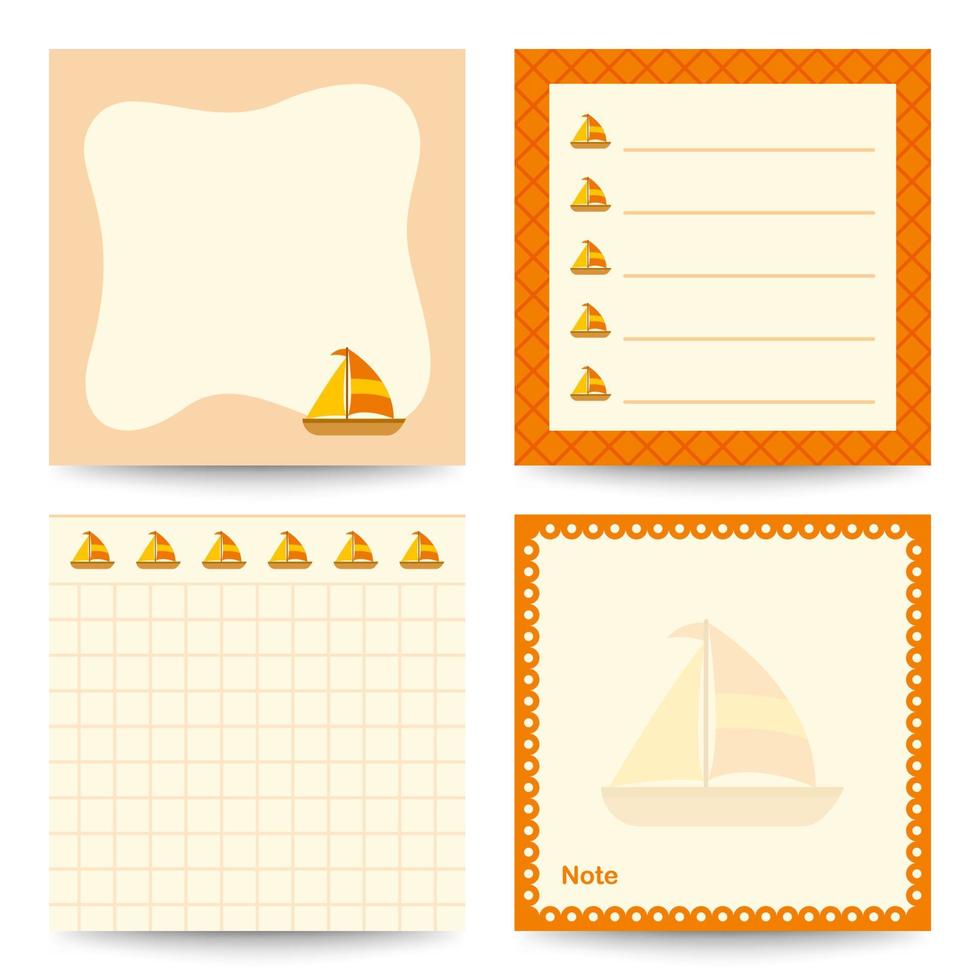 Set of square notepads with Sailboat vector