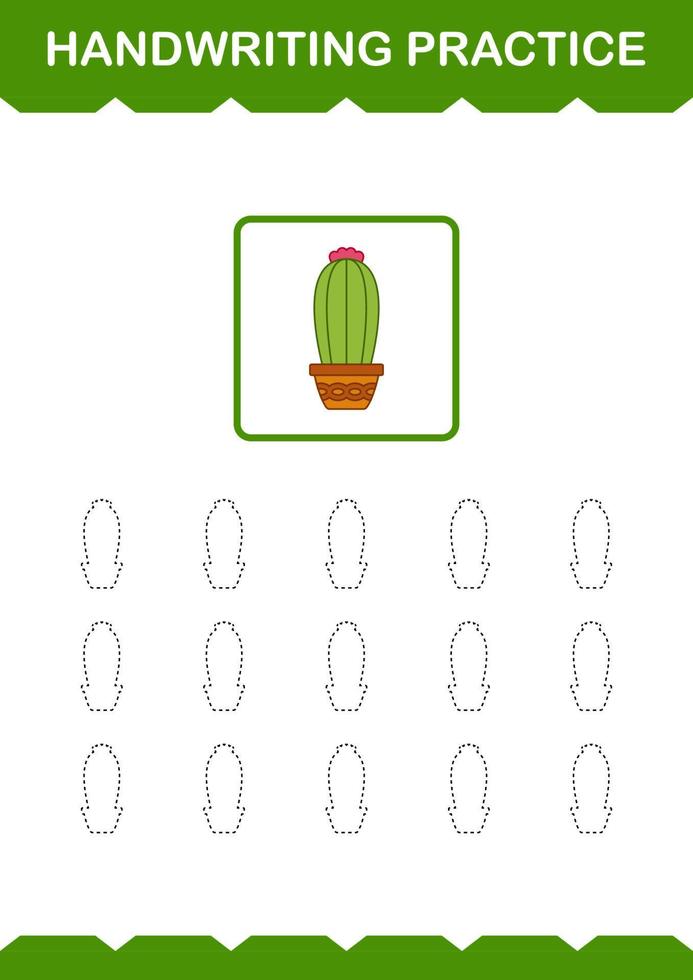Handwriting practice with Cactus. Worksheet for kids vector