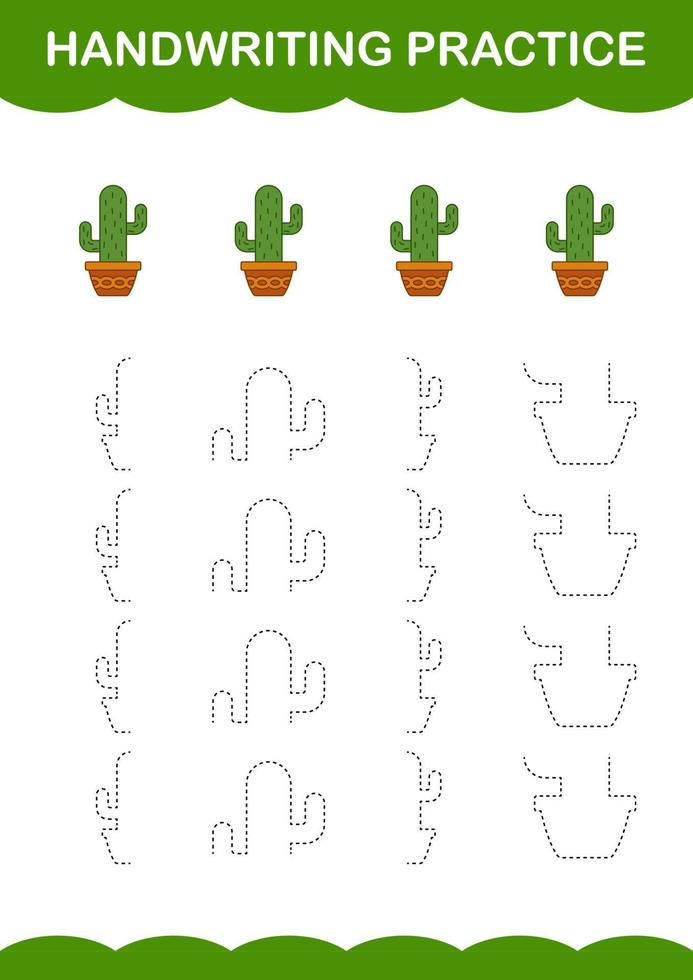 Handwriting practice with Cactus. Worksheet for kids vector