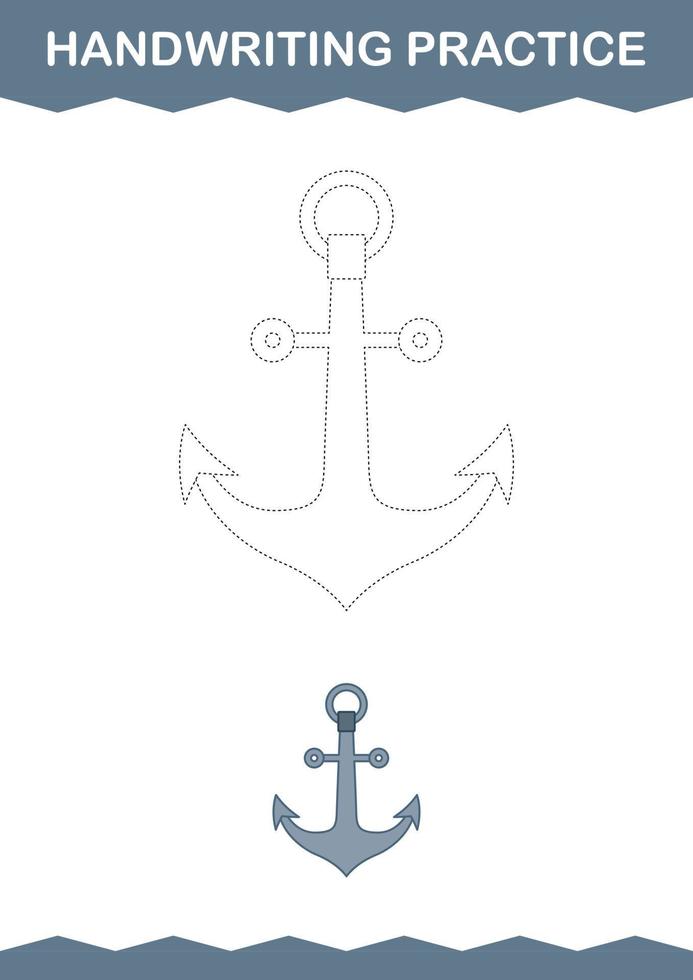 Handwriting practice with Anchor. Worksheet for kids vector