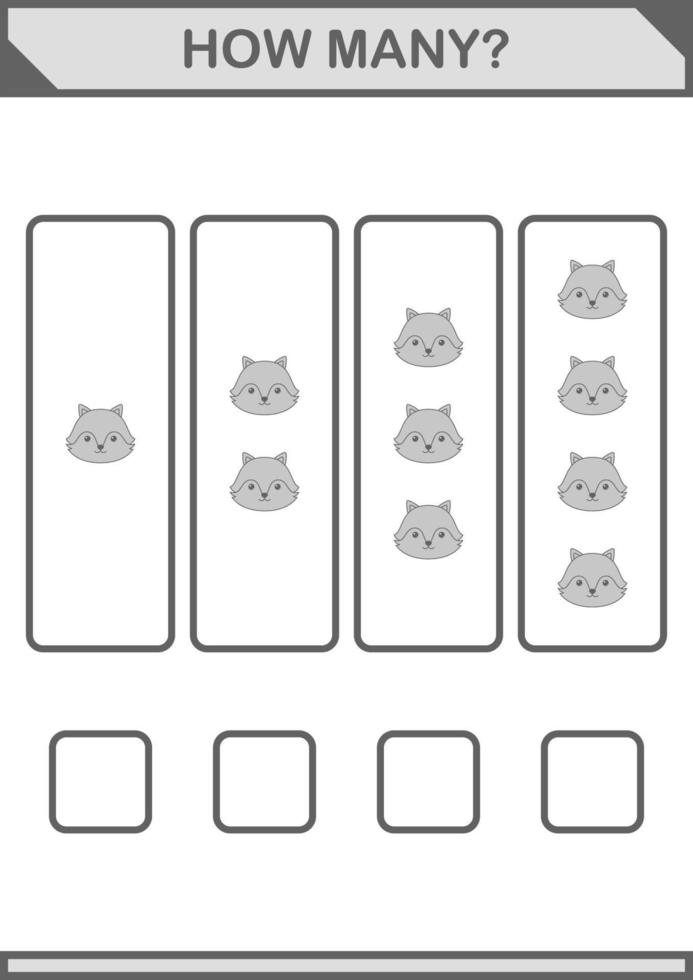 How Many Fox face. Worksheet for kids vector