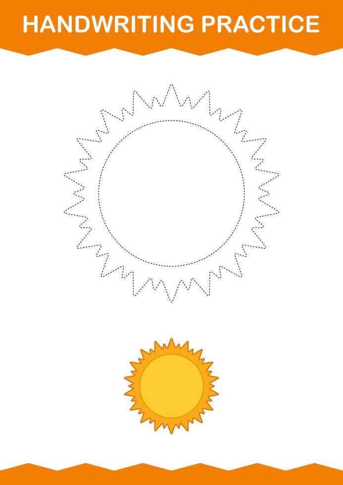 Handwriting practice with Sun. Worksheet for kids vector