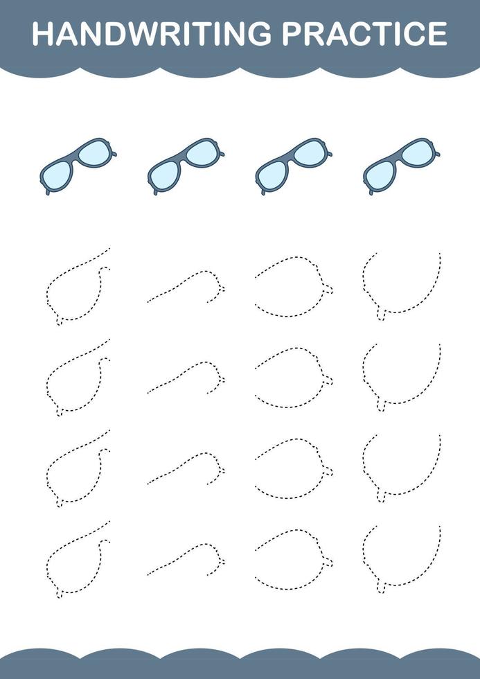 Handwriting practice with Glasses. Worksheet for kids vector