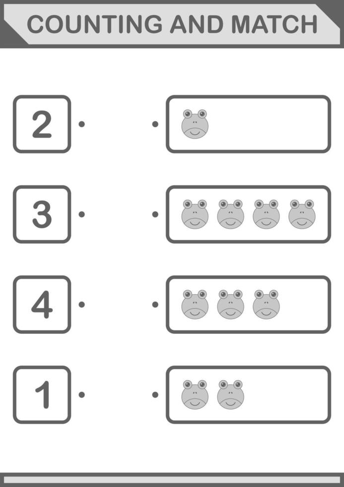 Counting and match Frog face. Worksheet for kids vector